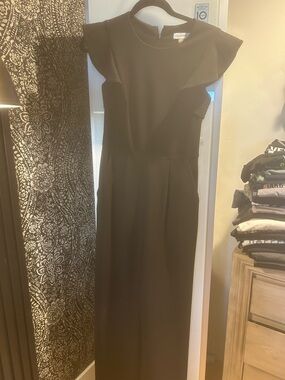 Calvin Klein Black Jumpsuit with Ruffle Cap Sleeves